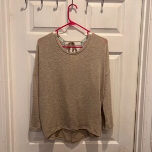 Wrangler Womens Tan Knit Sweater Embroidered Crochet Neckline Tie Back Large